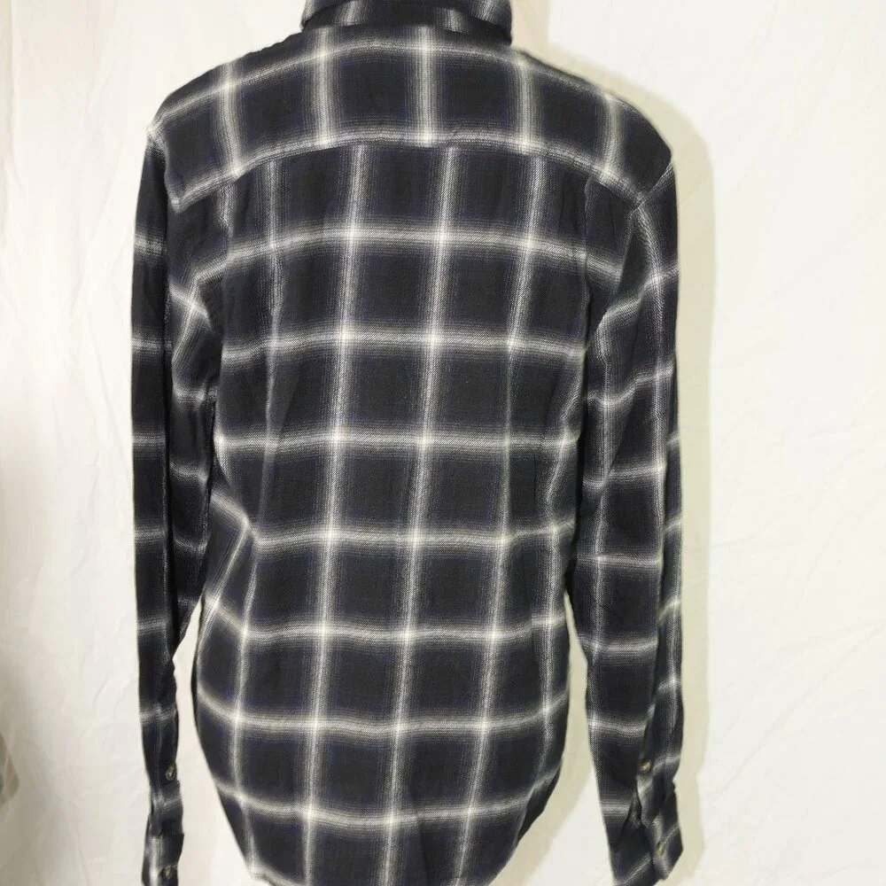 NWT Lucky Brand 100% Cotton Mens Small Plaid Long Sleeve Button Down Blue Black